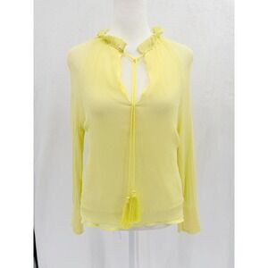 Marie Oliver Silk Blouse Small Bright Yellow Long Sleeve Tassel Soft Pastel